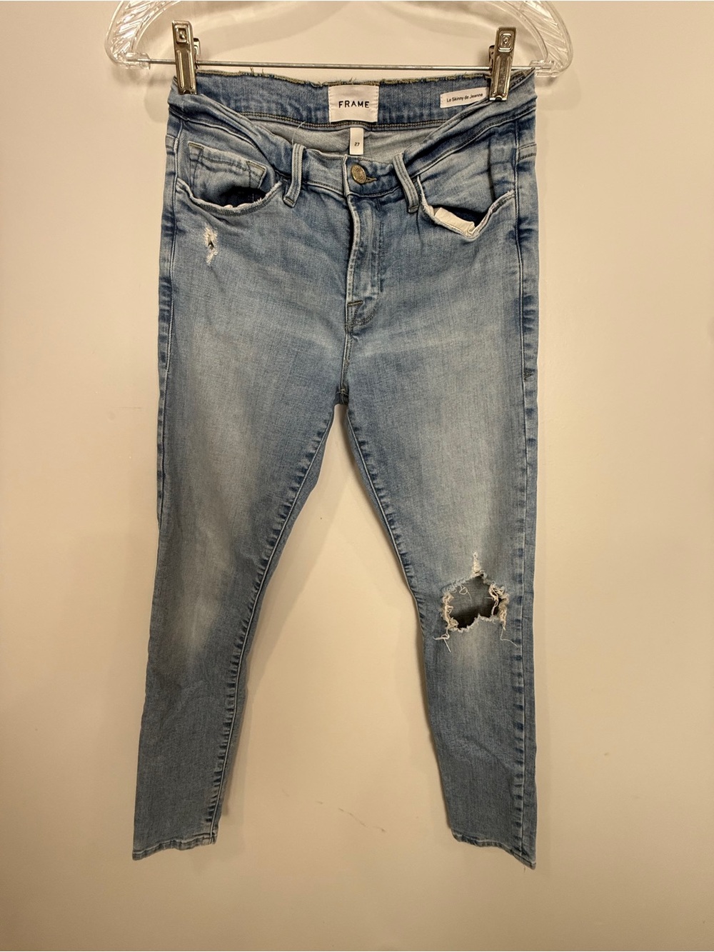 Frame Denim Light Wash Ripped High-Rise Skinny Jeans